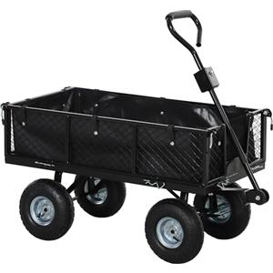 Outsunny Carrello da Giardino da 114L con 4 Ruote Grandi Capacità 200 kg, Carrello Spiaggia in Acciaio con Sacca Portaoggetti, Pareti Laterali Rimovibile e Maniglia Girevole, 105x51x54 cm, Nero