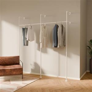 pamo Appendiabiti da Parete 201 cm - 240 kg | barra Appendiabiti industriale a muro bianco | armadio aperto in metallo | 222 cm × 32 cm | bianco | rivestimento Clearguard anti-graffio