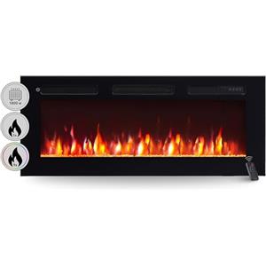 BALDERIA camino elettrico Leif 40"| Caminetto elettrico a pavimento o a muro con riscaldamento 2000 W | Effetto fiamma 3D | Focolare a terra o a parete con telecomando, timer, termostato | Nero