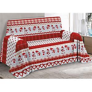 BIANCHERIAWEB Telo Arredo Granfoulard Copritutto Cotone Copriletto Multiuso Disegni Invernali OB 1 Piazza Snow Rosso