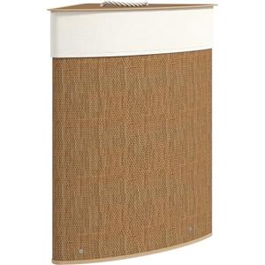 HOMCOM Cesto Portabiancheria Angolare da 55L con Sacco Estraibile e Coperchio Removibile, Cesta per la Biancheria in Bambù, 35x35x60 cm, Marrone