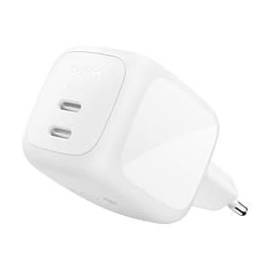 Belkin SmartProtect Caricatore USB C a 2 Porte 67W, Doppio Caricabatteria GaN con 2 Porte USB-C, Ricarica Rapida per MacBook, iPhone 17, iPad Pro, Chromebook, Galaxy S25 Ultra, Pixel 10 - Bianco