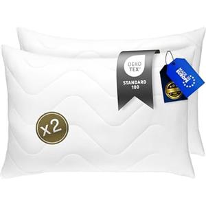 FH FAM' HOME HOME COSINESS FAM' HOME Set 2 Cuscini Letto 80x80 cm - Cuscino Bianchi Ergonomici, Traspiranti, Anallergici, Antiacaro, Lavabili 95°C, Imbottitura 1060g - Ideali per Letto Singolo e Matrimoniale