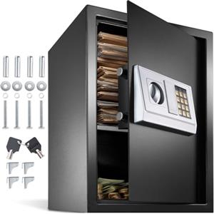 tectake® Cassaforte Elettronica con Chiavi 50x35x34,5cm, Cassaforte Invisibile Salvadanaio Nascondi Soldi in Acciaio, 17,8 kg + 4 x AA batterie, Ideale Casa, Ufficio, Hotel per Gioielli, Soldi - Nero