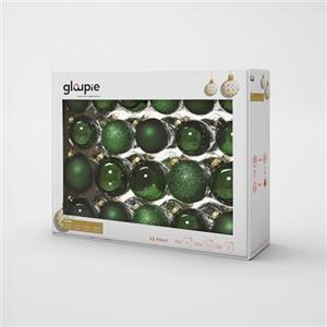 GLOUPIE Box 42 Palline Per Albero Di Natale In Vetro Resistente Verde, 3 Misure Ø 7, 6, 5 cm, In Diverse Finiture,Confezione Elegante