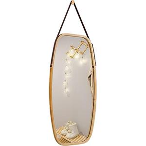 COSTWAY Specchio Ovale da Parete, Specchio Sospeso per Appendere, Cornice in Bambù, Moderno, per Bagno Camera da Letto Soggiorno (77 x 44 x 1,5 cm)