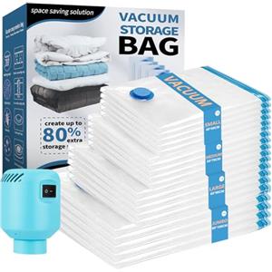 CKCLR Sacchetti Sottovuoto Vestiti 20 pezzi con Pompa Elettrica, 5XL+5L+5M+5S Riutilizzabili Vacuum Bags, Sacchi Sottovuoto Piumoni per Trapunte, Traslochi, Coperte, Piumino, Cuscini, Viaggi