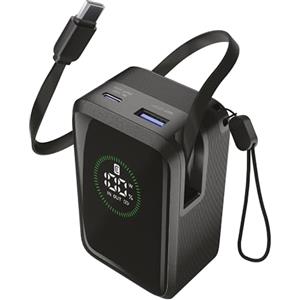 Cellularline power bank Roller 10.000 mAh con output fino a 45 W, cavo USB-C retrattile da 70 cm, display LCD, ricarica simultanea di 3 dispositivi, colore nero