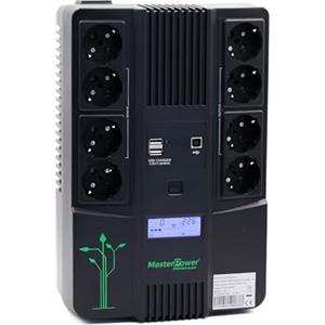 Master U-Power UPS 850VA (480W) Offline - Gruppo di Continuità con Display LCD, 8 Prese Schuko, USB e RJ45 - Protezione Elettrica per PC e Rete