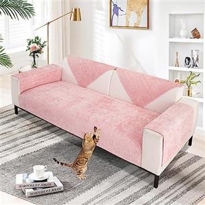 SHANNA Copridivano 3 Posti con Penisola Ciniglia, Nuovo Fodera per Divano Antiscivolo Antimacchia, Telo Copridivano con Braccioli Tessuto Super Morbido Universale (Rosa, 70 x 150cm)