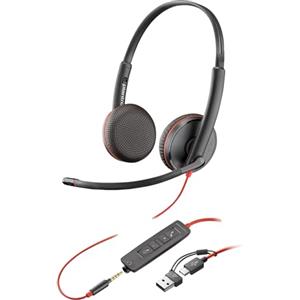 Poly Blackwire 3225, Cuffia Cablata con Connessione USB-A, USB-C, AUX 3,5 mm, Cuscinetti in Similpelle, Riduzione del Rumore e dell'Eco, Comandi sul Cavo, Compatibile con Windows 10 e macOS, Nero