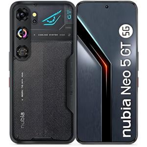 nubia Neo 5 GT Smartphone 5G 6,8'' AMOLED 120Hz, MediaTek Dimensity 7400, RAM 12GB, 256GB, Batteria 6210mAh, Fotocamera 50MP, Cooling fan, Android 16, Cover con design gaming, Black