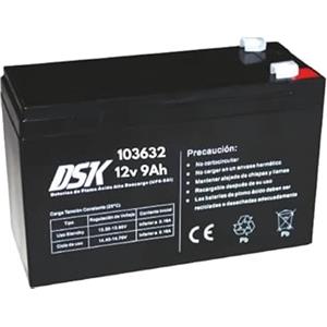 DSK 103632 - Batteria al piombo-acido ricaricabile AGM sigillata ad alta scarica da 12V 9 Ah con adattatore Faston da F1 a F2 e viceversa. Per UPS, sistemi di sicurezza e comunicazione