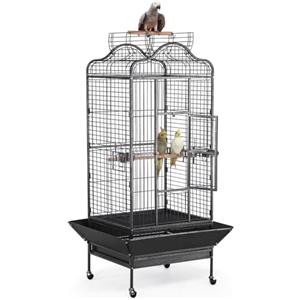 Yaheetech Gabbia Voliera Metallo per Pappagalli 81 × 77 × 160 cm, Nero
