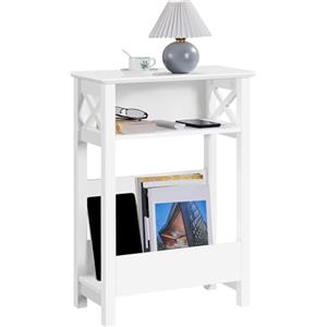 Yaheetech Tavolino Alto Bianco 50 x 25 x 70 cm Scomparto Aperto Cestino