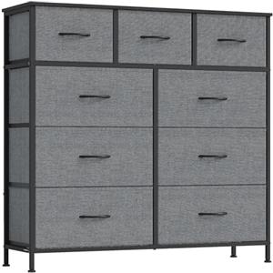 SONGMICS BELLAH Collezione - Cassettiera, Armadietto, Mobile contenitore in Acciaio, per Camera da Letto, ingresso o Soggiorno, 9 Cassetti, Stile Moderno, Grigio Ardesia, LGS324G101