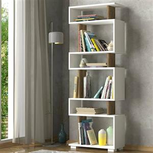 Dmora - Libreria Panopea, Scaffale da ufficio, Mobile portalibri, Biblioteca, 60x20h165 cm, Bianco e Noce