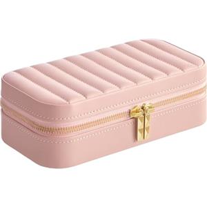 SONGMICS HOME ANAH Collezione - Portagioie da Viaggio, Piccola Scatola Porta Gioielli con Specchio, 10,5 x 20,5 x 6 cm, PU con Cucitura, Portatile, Cerniere, Idea Regalo, Rosa Pastello JBC180S01