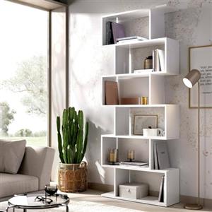 Dmora - Libreria Misma, Scaffale da ufficio multiuso, Mobile biblioteca portalibri a 5 ripiani, 80x25h190 cm, Bianco