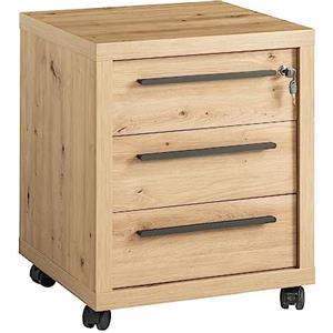 Composad | Cassettiera della Linea RILEGA con 3 Cassetti, Serratura e Ruote, Cassettiera Ufficio Moderna, Archivio, (LxAxP) 53,6x63,4x44,7 cm, Rovere Oak Mielato, Made in Italy