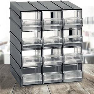 Dmora - Armadio Multiuso 2 Ante Tienen, Armadietto Porta minuteria, Mobile per contenitori portautensili, 100% Made in Italy, 19x15h23 cm, Antracite, 12 cassetti