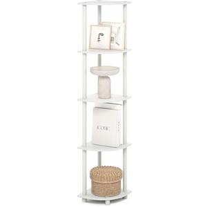 Furinno TURN-N-TUBE Scaffale Angolare, Libreria Angolare a 5 Ripiani, Scaffali di Stoccaggio Aperti, per Organizzazione e Ripostiglio, Soggiorno, Home Office, Garage, Camera da Letto, Bianco Semplice