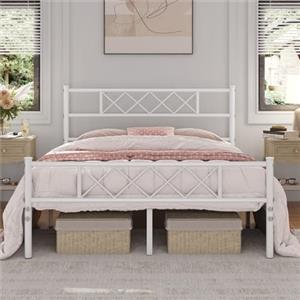 Yaheetech Struttura Letto Matrimoniale in Metallo Ferro Testiera a Forma di X Telaio con Rete a Doghe per Camera Dormitorio 140 x 200 cm Bianco