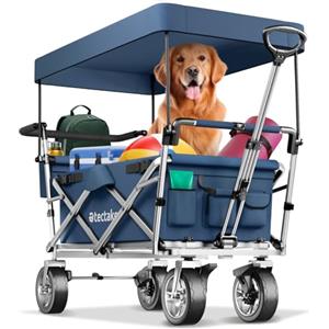tectake® Carretto Richiudibile, Carico Max 80 kg, Carriola da Trasporto, Carrello a Mano, Tettuccio Removibile, Borsa per il Trasporto, Acciaio, Giardino, Esterno, Campeggio, Portatutto - Blu
