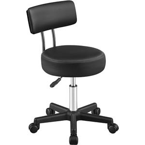 SONGMICS Sgabello Girevole con Schienale, Imbottito in Ecopelle PU, Regolabile in Altezza, con Ruote, 50 x 50 x 83,5 cm, Nero, per Salone e Ufficio, Collezione Activo OSC071B101