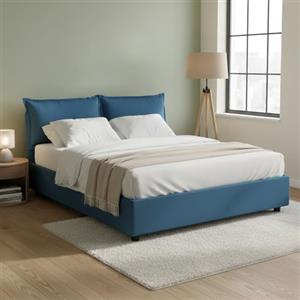 Talamo Italia - Letto alla francese Agnese, Letto contenitore in tessuto, Apertura frontale, Adatto per materasso Cm 140x190, 100% Made in Italy, Blu