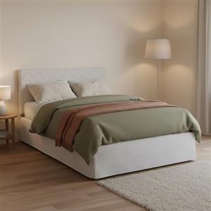 Talamo Italia - Letto piazza e mezza Cleide, Set testata in ecopelle con rete ortopedica e mantovana, 100% Made in Italy, con materasso incluso, Cm 120x190, Tortora