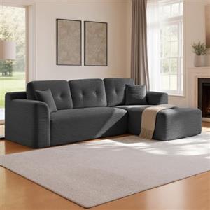 VASAGLE Divano Angolare, Divano Modulabile 244 cm, Consegnato Compresso in Collo, Senza Montaggio, con Ampia Chaise Longue a Destra, per Soggiorno, Camera degli Ospiti, Grigio Ardesia LCS184GN01