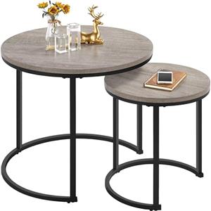 Yaheetech Set di 2 Tavolini da Salotto Rotondi, in Metallo con Struttura in Metallo Moderno Tavolino Piccolo Grigio