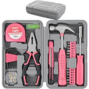 Hi-Spec Set Attrezzi, Cassetta Attrezzi Completa Compatta per Casa e Ufficio, Kit Fai da Te per Riparazioni Domestiche di Base, 25 Pezzi in Valigetta Portatile, Rosa