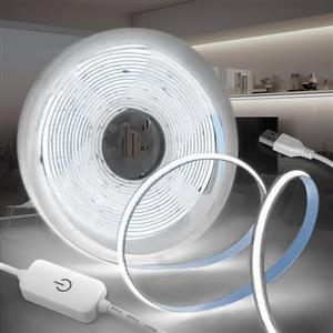 KSIBNW Striscia LED COB 5V USB, Bianco Freddo 6000K 5M Luci LED Autoadesivo Tubo Dimmerabili Strisce Larghezza 8mm Flessibile Alta Luminosità Nastro per Retroilluminazione TV, Cucina