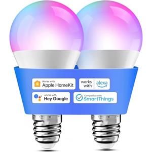 Meross Lampadina LED E27 Smart Compatibile con Apple HomeKit, Siri, Alexa, Google Home e SmartThings, Lampadina WiFi RGBWW, Dimmerabile, Multicolore, Controllo Vocale, 2700k-6500k, 2 Pezzi