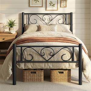 VASAGLE Struttura Letto Singolo, Letto a Doghe in Metallo per Materassi di 190 x 90 cm, per Stanza di Ospiti, Montaggio Facile, per Spazi Piccoli, Nero Inchiostro RMB061B01