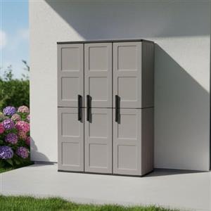Dmora - Armadio da esterno Bilzen, Mobile outdoor, Armadio balcone multiuso, 100% Made in Italy, Grigio e Nero, Finitura quadri, 102x37h163 cm