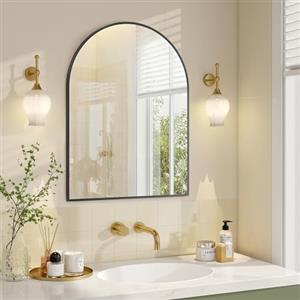 SONGMICS Specchio Bagno, Specchio da Parete, ad Arco, Cornice in Alluminio, 81 x 61 cm, Pellicola di Sicurezza, Facile da Montare, Soggiorno Camera da Letto, Nero Inchiostro LWM015BD01