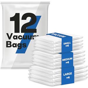 Vacbird Sacchetti sottovuoto per vestiti con pompa, 12 Sacchetti sottovuoto riutilizzabili per viaggi - Soluzioni salvaspazio per viaggi essenziali