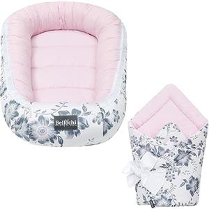 Bellochi Growing in style Bellochi Set 2in1 Riduttore per Cull e Copertina Avvolgente Neonato - Riduttore Lettino per Neonato, Baby Nest - 100% Cotone Antialergico - Pink Berry