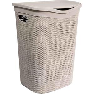 Virsus Cesto Portabiancheria in Plastica Effetto Rattan, 39,5x37x54 cm, cesta rettangolare con coperchio, struttura Intrecciata per biancheria sporca in bagno, lavanderia, Hotel -4015F-1,8 (Tortora)