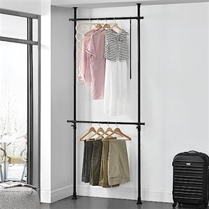 [en.casa] Appendiabiti Telescopico con 2 Aste Sistema Porta Abiti per Cabina Armadio Struttura in Acciaio Nero Regolabile in Altezza 105-278 cm e in Larghezza 75-115 cm