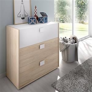 Dmora - Cassettiera Sella, Settimanale per camera da letto, Comò con 3 cassetti, 80x43h81 cm, Rovere e Bianco