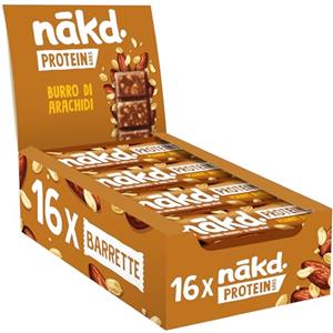 Nākd. Protein Burro di Arachidi | Barrette Proteiche | 7g di Proteine Vegetali | 100% Ingredienti Naturali | Senza Zuccheri Aggiunti | Vegan | 16 x 45g | 720g