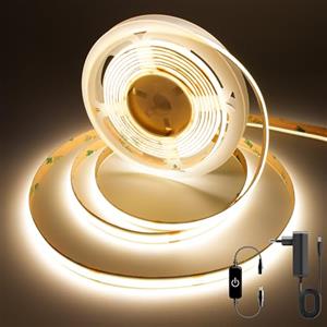 FUIQI Striscia LED COB 3 Metri,Bianco caldo 3000K,24V LED COB con Controllo Dimmerazione Tocco,CRI90+,8mm Larghezza,con Alimentatore - Ideale per Cucina,Camera da Letto e Sfondo Televisivo