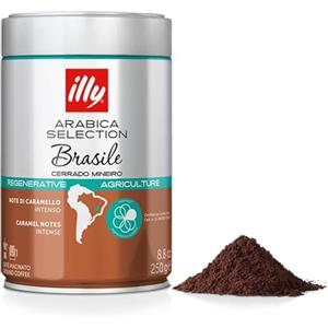 illy, Caffè Macinato per Espresso Arabica Selection Brasile Cerrado Mineiro, 100% Arabica con Note di Caramello e Frutta Secca, Gusto Intenso, Confezione da 250g