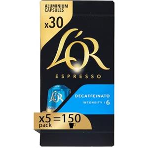 L'Or - Capsule Caffè Espresso Decaffeinato - 150 Capsule in Alluminio - 5 pacchetti da 30 - Intensità 6 - Compatibili con Macchine Nespresso®* original