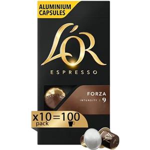 L'Or - Capsule Caffè Espresso Forza - 100 Capsule in Alluminio - 10 pacchetti da 10 Intensità 9 - Compatibili con Macchine Nespresso®* original