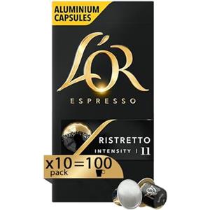 L'Or - Capsule Caffè Espresso Ristretto - 100 Capsule in Alluminio - 10 pacchetti da 10 - Intensità 11 - Compatibili con Macchine Nespresso®* original